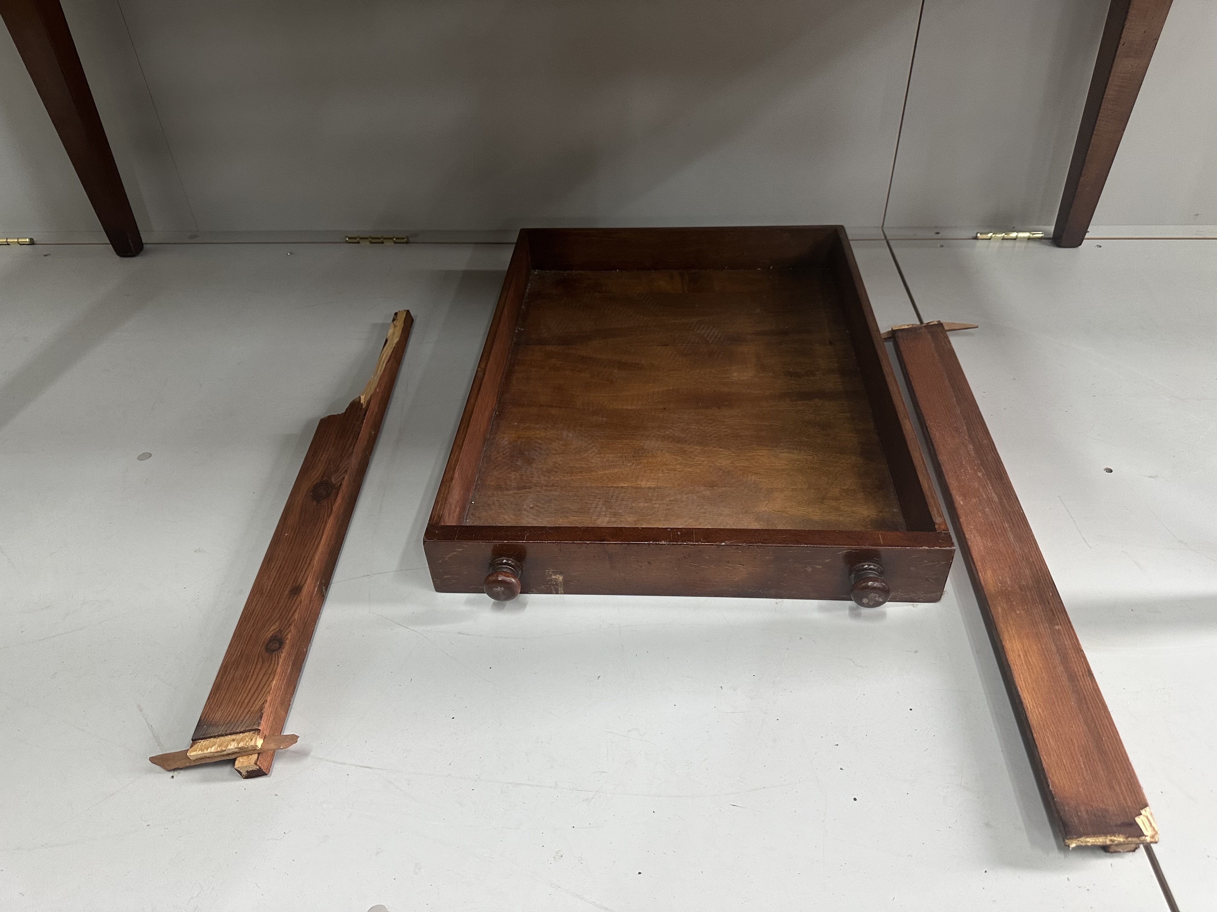 A reproduction French Provincial style rectangular farmhouse table, with single extension, drawer runners in need of restoration, length 248cm extended, depth 90cm, height 76cm